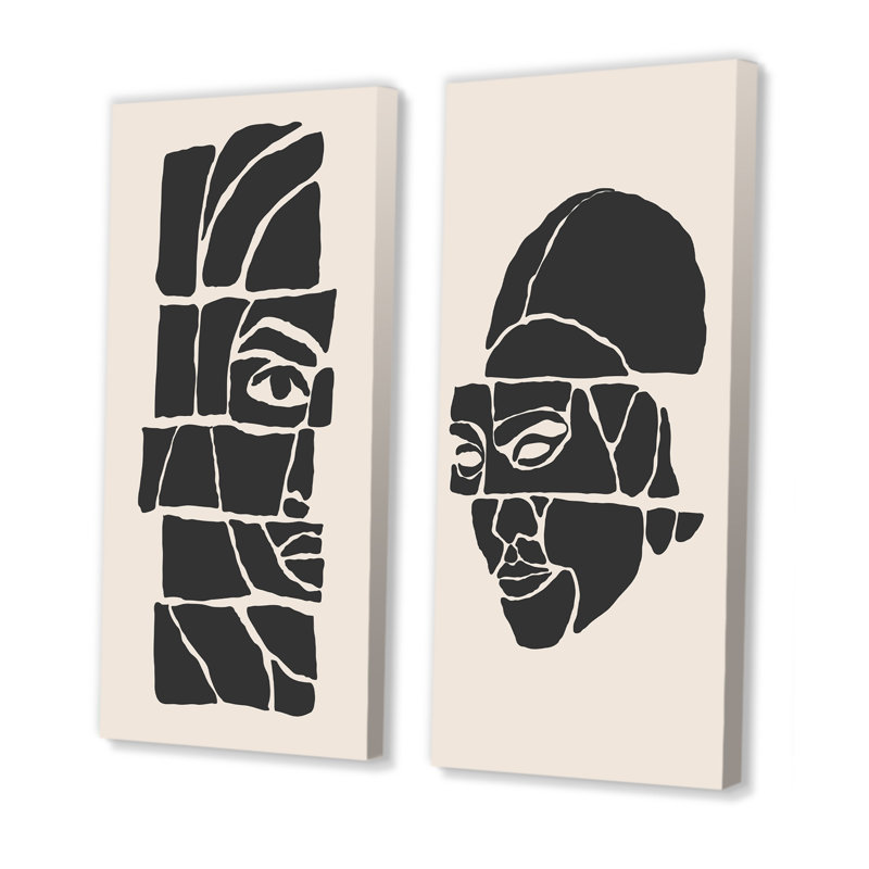 «Abstract Minimalist Woman Portrait X», ensemble de 2 peintures, Toile tendue, H 20 po x l 24 po x P 1 po
