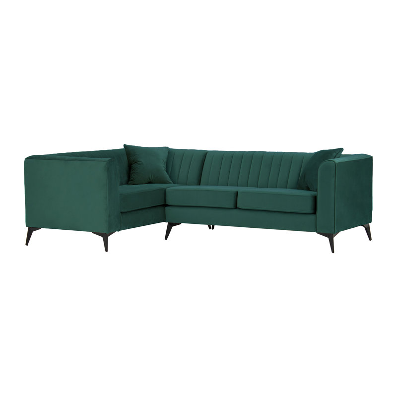 Adryen 5 Seater Velvet Corner Sofa , Green, Left Hand Facing
