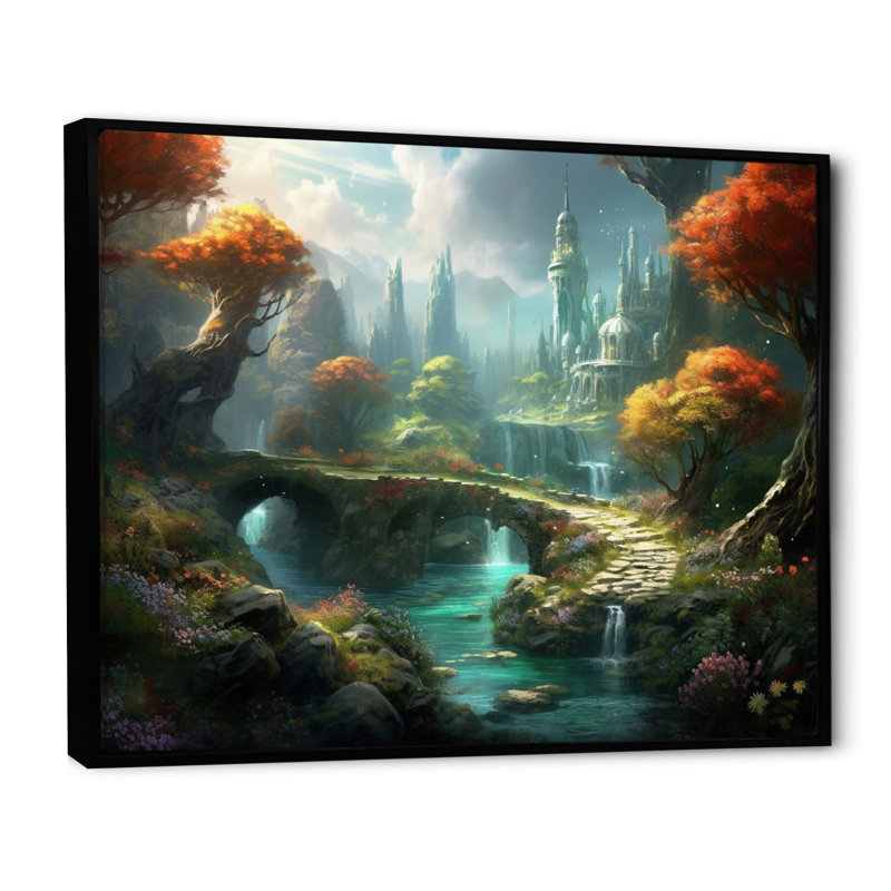 Impression sur toile Fairytale Castle I - Châteaux, H 30 po x l 40 po x P 1,5 po, Cadre flottant noir