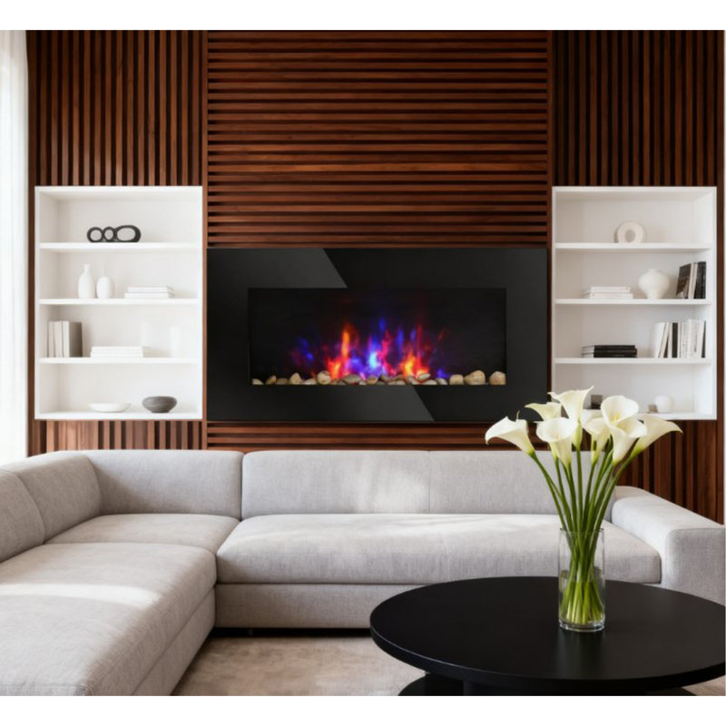 7 Color Background Light Wall Fireplace,Electric Wall-Mounted Fireplace With Flame Effect