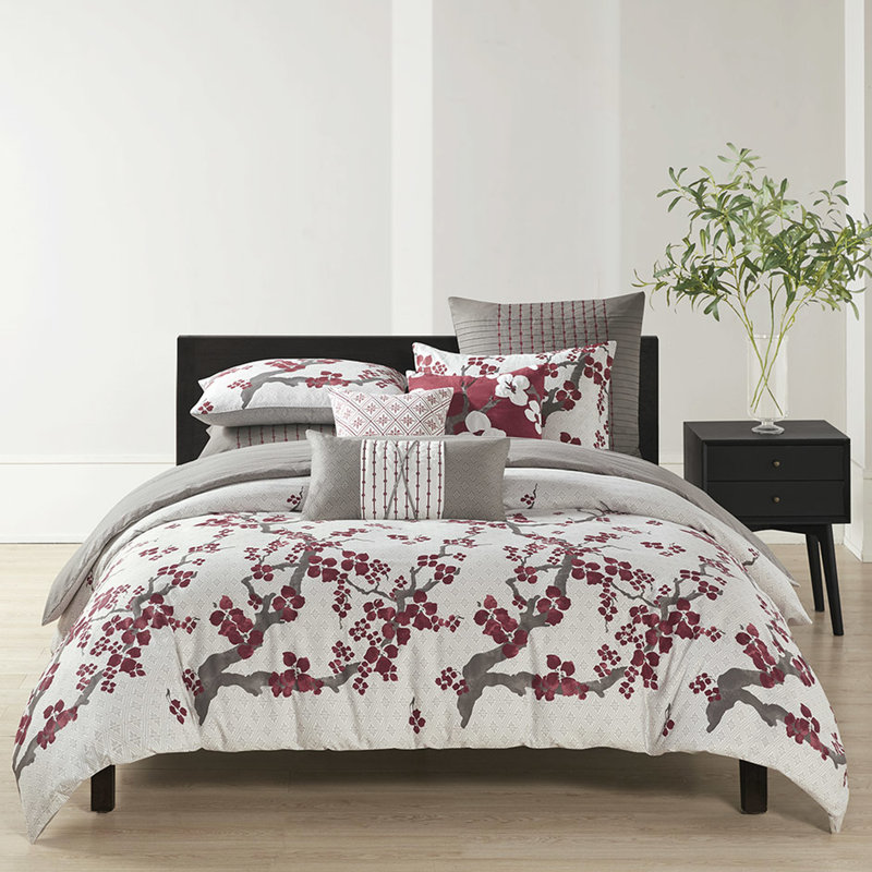 Housse de couette Cherry Blossom Bedding - 100% coton, housse de couette à imprimé floral, attaches intérieures, fermeture à boutons facile à nettoyer