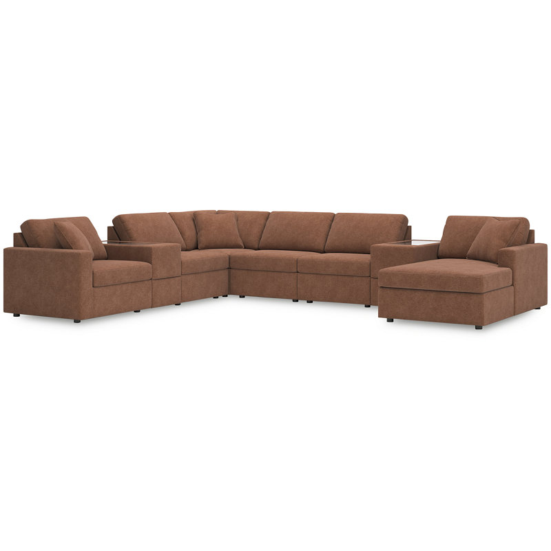 Canapé modulaire 8 pièces avec méridienne et consoles de rangement Chobanyan, Polyester brun, Face à la droite