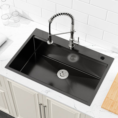 Évier de cuisine en acier inoxydable 30 po x 22 po noir avec rebords arrondis et panier - coffre-fort, élégant et pratique