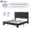 Grand lit plateforme avec tête de lit tapissier en tissu et support en lattes de bois gris foncé
