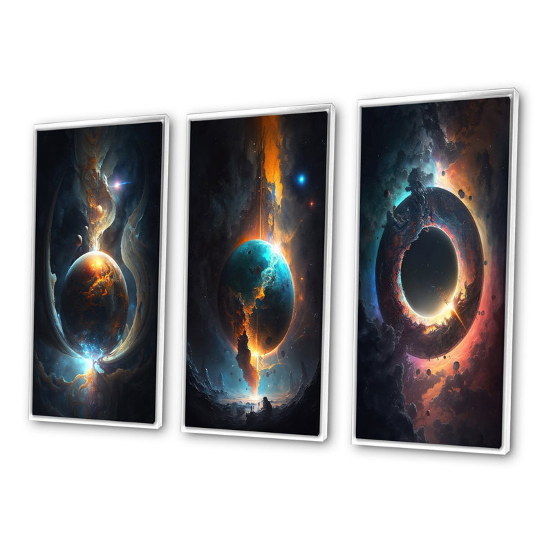 «Deep Space Planet Fusion», 3 pièces sur toile, Blanc, H 40 po x l 60 po