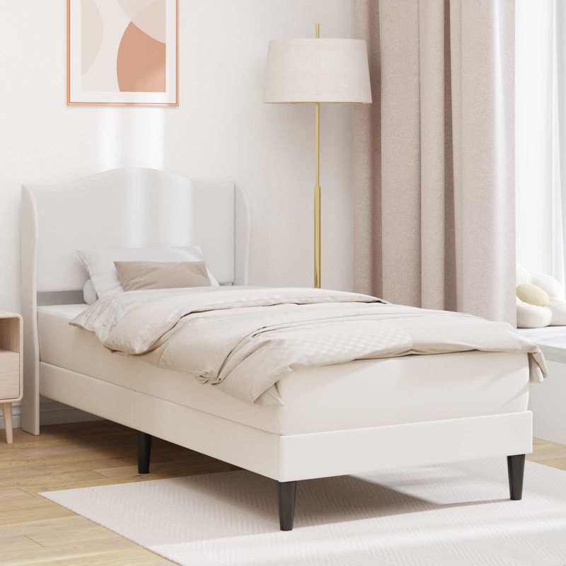 Upholstered Bed Frame with Mattress, Single (3'), White