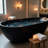 55 inch Matte Black Solid Surface Deep Soaking Bathtub with Slip Resistant Contour