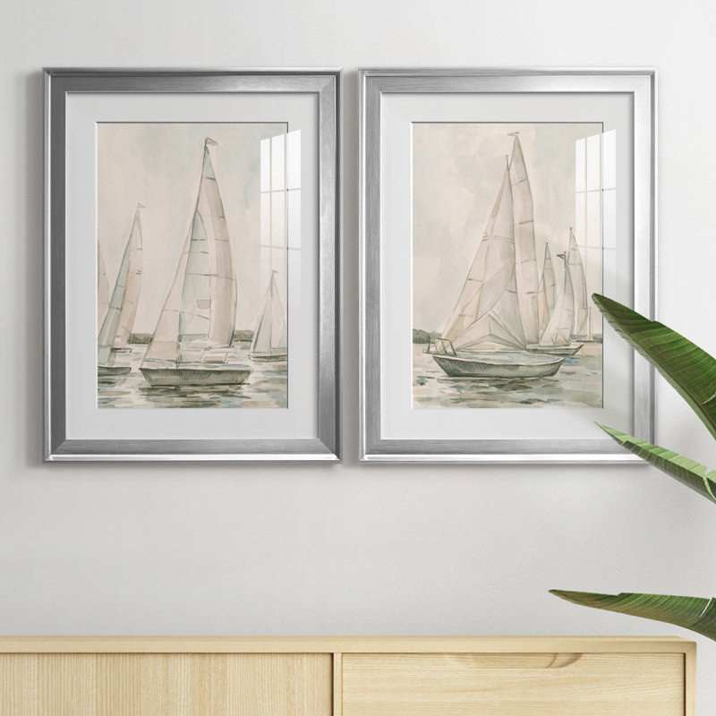 «Sail Scribble I», reproduction encadrée de qualité supérieure, prête à être accrochée, Cadre argenté, Pas de tapis