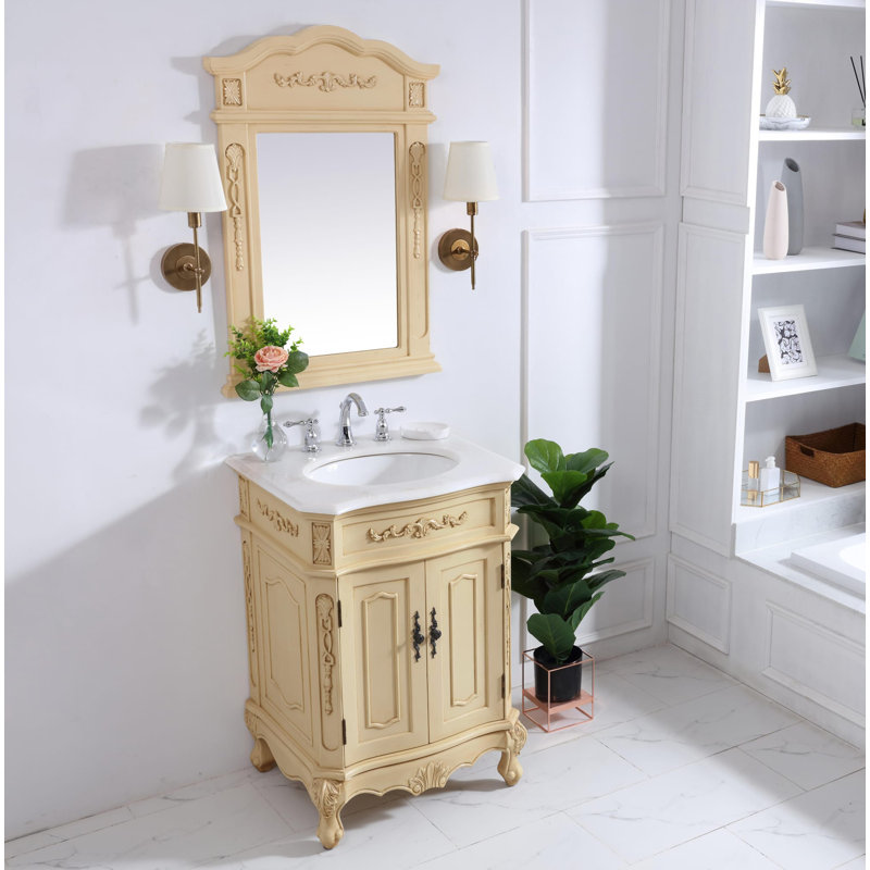 Ensemble de meuble-lavabo simple 24 po Lunette, Beige antique clair, Blanc Ivoire