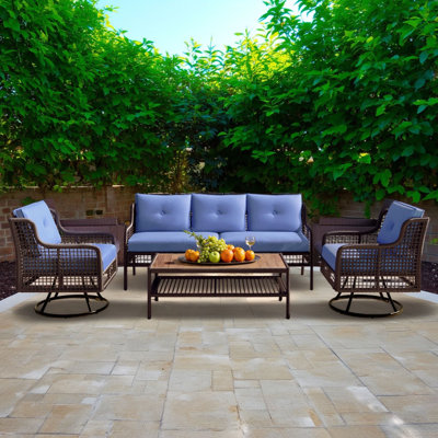 The 4-Piece Patio Furniture Set Includes A Swivel Chair And A 5-Person Outdoor Rattan Sofa. It Is A Modular Rattan Outdoor Reception Set Suitable For Outdoor Scenes Such As Poolside, Backyard, And Deck.