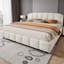 Lit plateforme très grand avec boucle, lit plateforme tapissier en tissu doux avec tête de lit courbée, beige