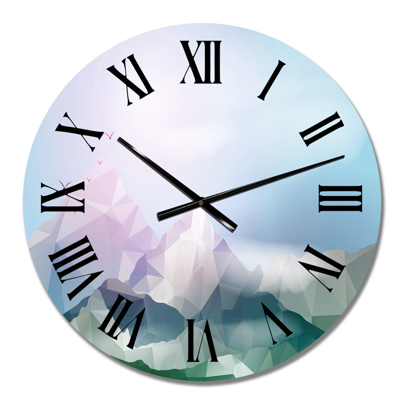 Géométrique paysage de montagne en bleu rose et vert - horloge murale traditionnelle, Petit