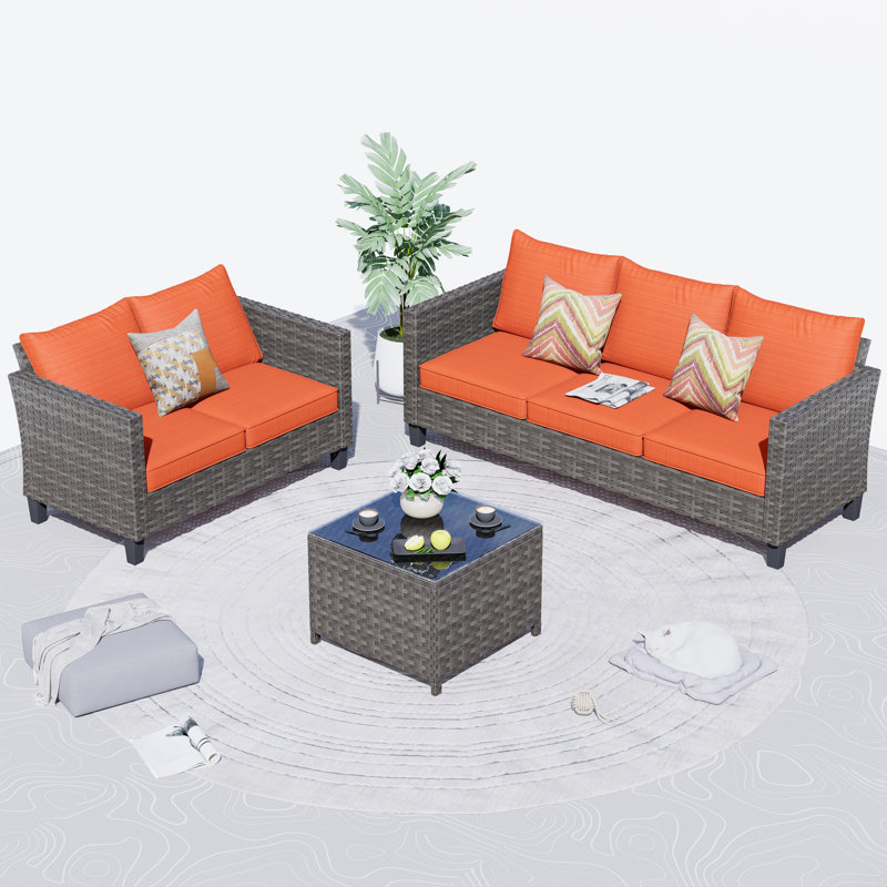 Vandell 5 - Person Patio Conversation Set with Cushions, Orange Red