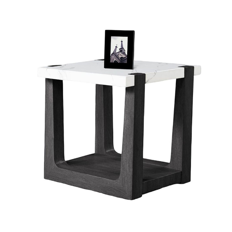Table de bout 1 pièce, plateau en faux marbre à deux tons, Noir