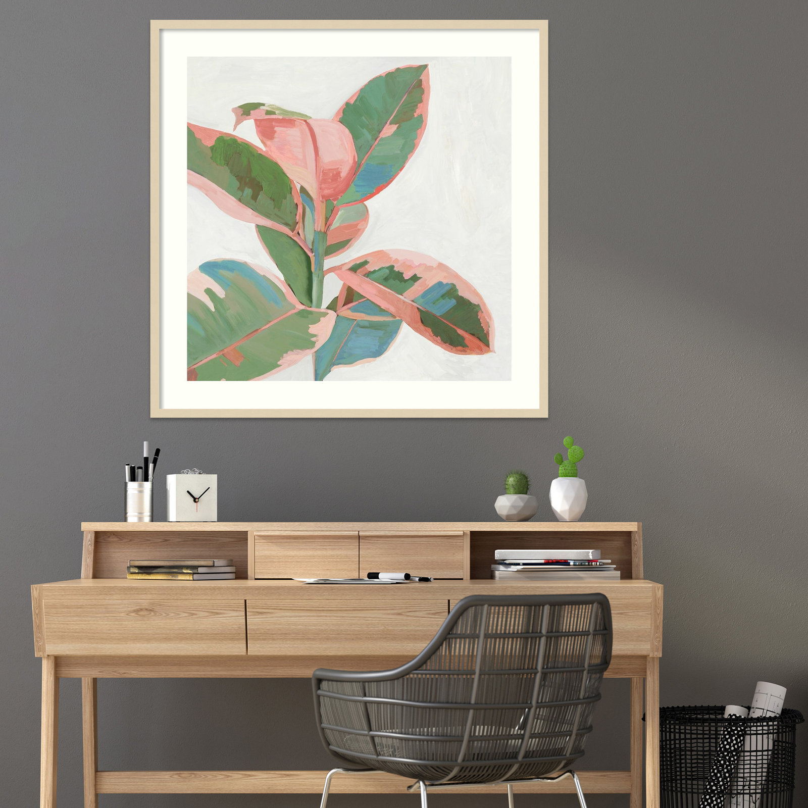 Pink Ficus I Print by Asia Jensen, 25" H x 25" W, Natural Framed Paper