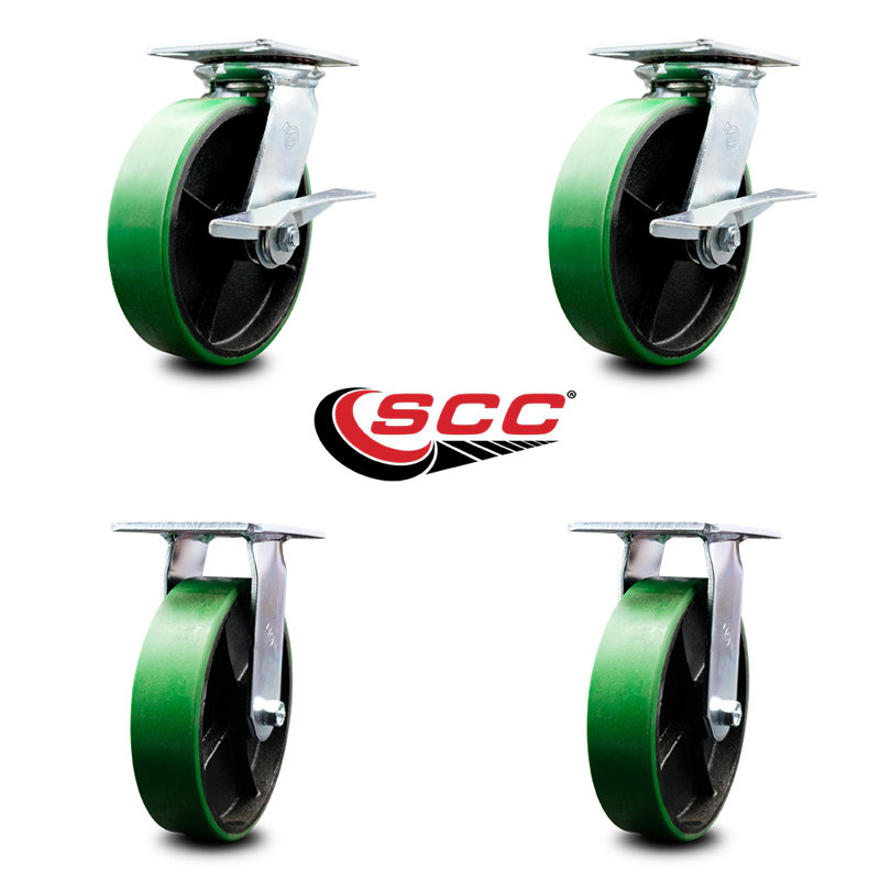 4-Piece Polyurethane and Cast Iron Caster Set, Green