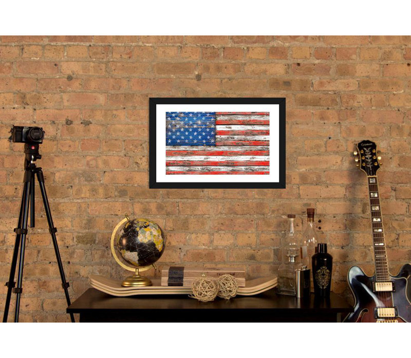« usa rétro bois » par diego trigall, impression, H 16 po x l 24 po x P 1 po, Papier encadré noir