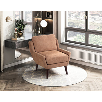 Chaise d'appoint de style contemporain, revêtement en chenille, structure en contreplaqué, pieds en bois massif, coussins réversibles, mousse haute densité, housses amovibles, idéales pour décorer votre salon