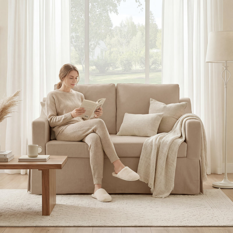 51'' Country-style Slipcovered Loveseat Sofa, Khaki