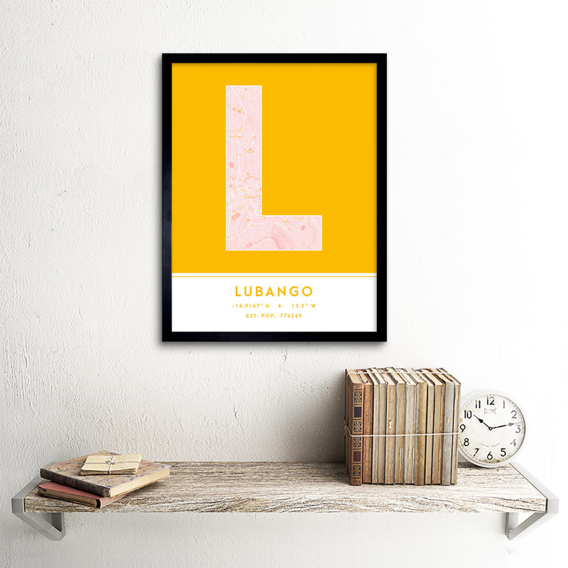 Lubango City Map Lubango Angola City Map Yellow - Single Picture Frame Typography
