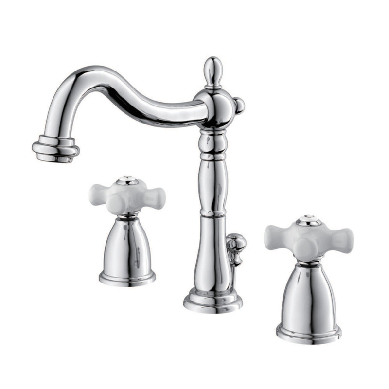Kingston Brass Heritage Two-Handle 3-Hole Deck Mount Widespread Bathroom Faucet with Pop-Up Drain, Polished Chrome