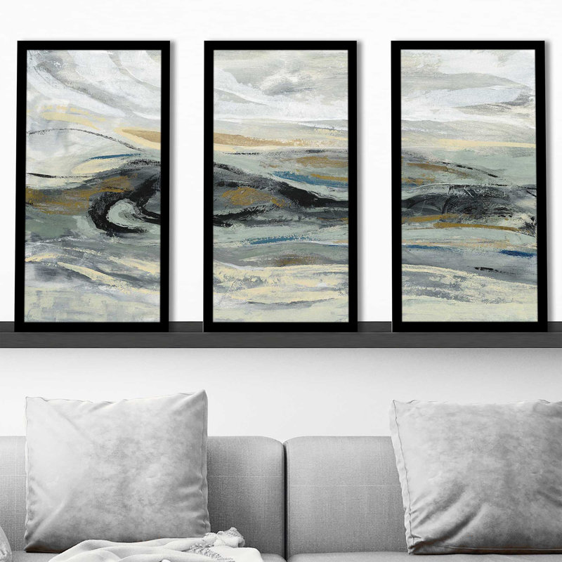 Estuaire - Peinture sur cadre 3 pièces, L 40,5 po x H 25,5 po x P 1 po