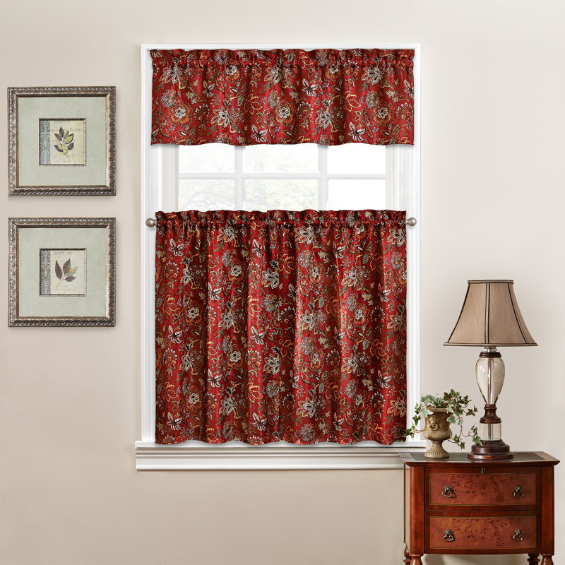 Ensemble de cantonnière 100% polyester tissé jacquard Waverly Navarra Crimson