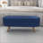 Ottoman Oval Storage Bench, Navy Blue Linen, 43.5”x16”x16” | Living Room | Wood | Walnut Brown