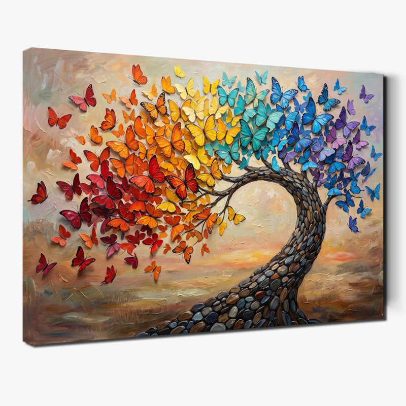 Toile, art mural papillon coloré, tronc de pierre, peinture murale, 20 x 30 pouces