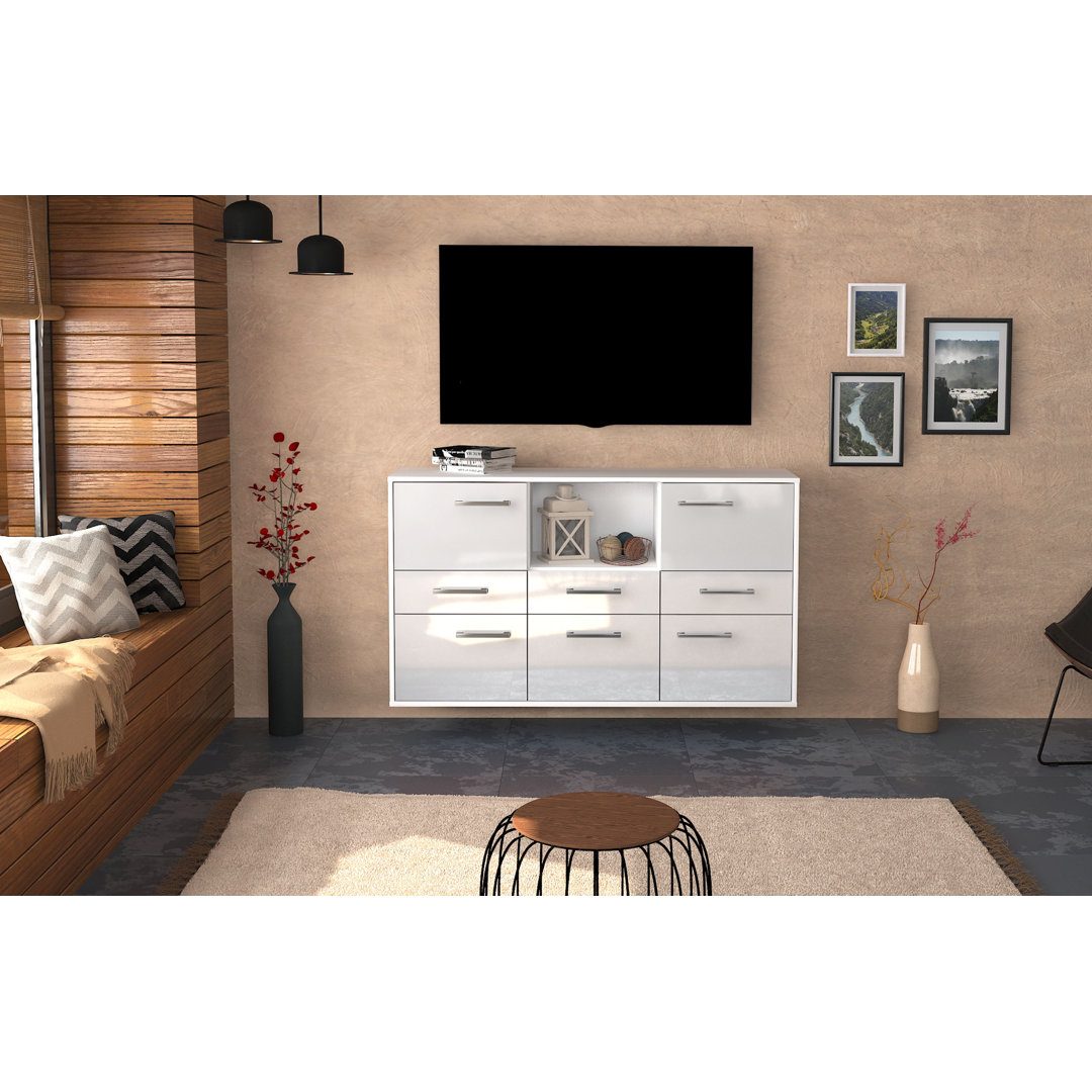 Sideboard Bareera, Farbe: Beton/Anthrazit, Fliegend/Metallgriffe, Größe: 136x79x35 cm