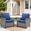 Ensemble de 2 chaises longues d'extérieur en osier gris avec coussins bleus pour véranda ou terrasse-291778406