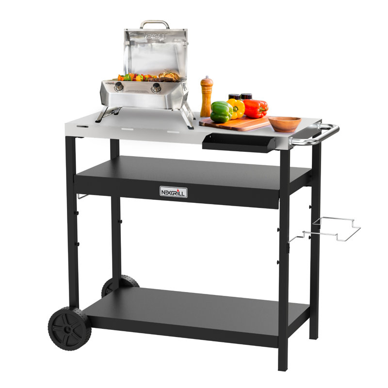 Chariot de préparation des aliments pour l'extérieur en acier inoxydable avec double tablette Nexgrill