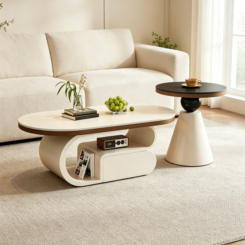 Table basse Minimal, H 15,74 po x l 51,18 po x P 23,62 po, Noir/crème