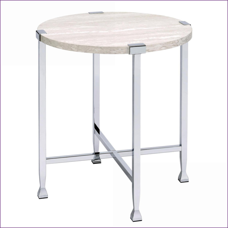 Chêne blanc industriel Table basse chromée avec barre transversale en métal robuste - Stable pour le salon