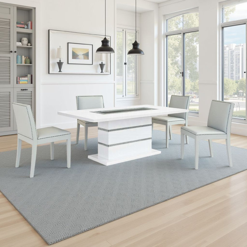 Table de salle à manger Zav, plateau rectangulaire de 79 po, base piédestal blanc gris
