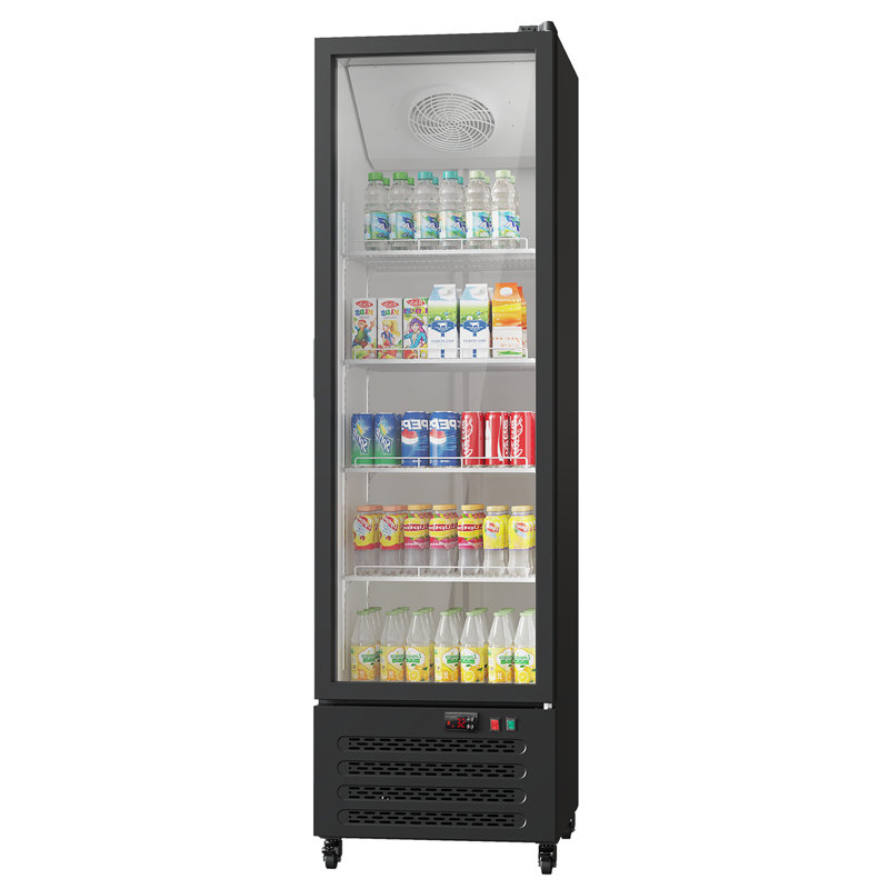 12.4 Cu.ft Upright Commercial Beverage Cooler, Single Glass Door with Double-Layer Glass and Four Adjustable Shelves