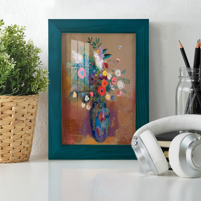 Bouquet de fleurs - encadré, H 6 po x l 4 po x P 1 po, Bleu