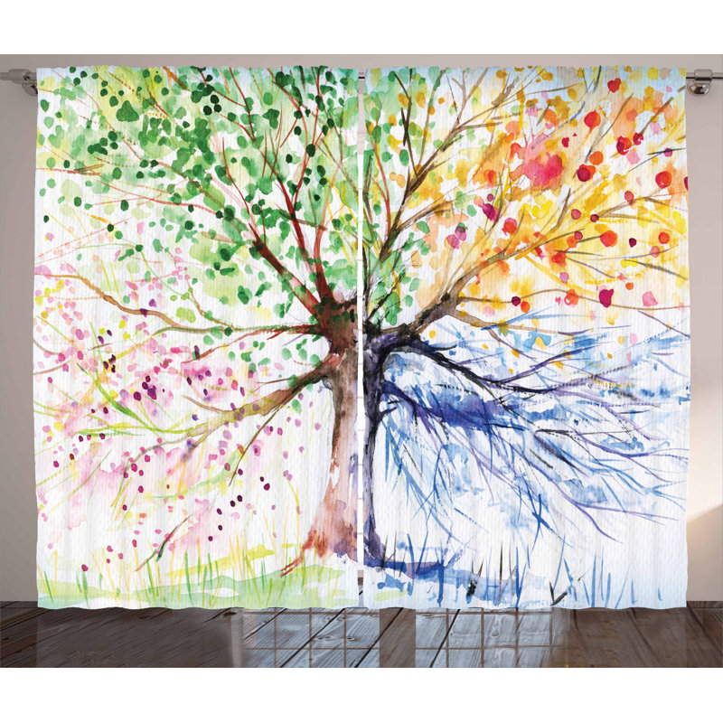 Tree Semi-Sheer Rod Pocket Curtain Panels, 54" W x 90" L