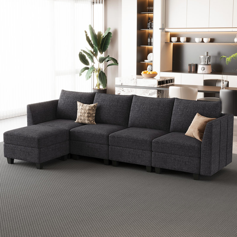 Aurora 6 Pieces L Shaped 4-Seat Sofa Couch Storage Sofa Livingroom Modular Sofa Apartment Sectional Couch With Washable Cushion Cover