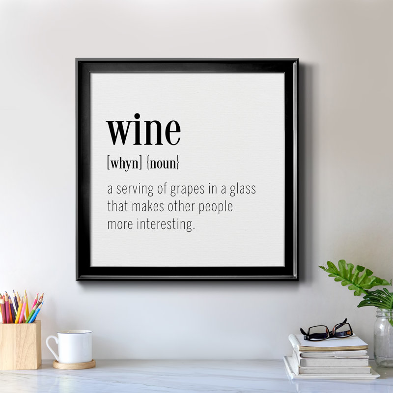 "Wine", art textuel sur toile, H 34,5 po x l 34,5 po x P 1,5 po, Toile avec cadre noir
