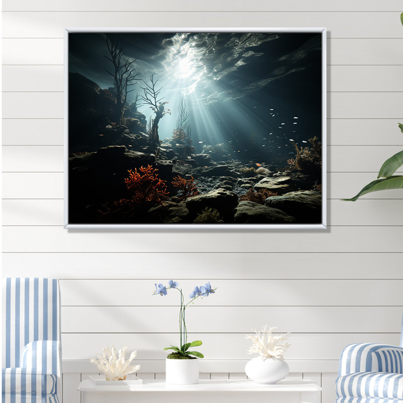 «Underwater Paradise I», reproduction sur toile, Cadre flottant blanc, H 30 po x l 40 po x P 1,5 po