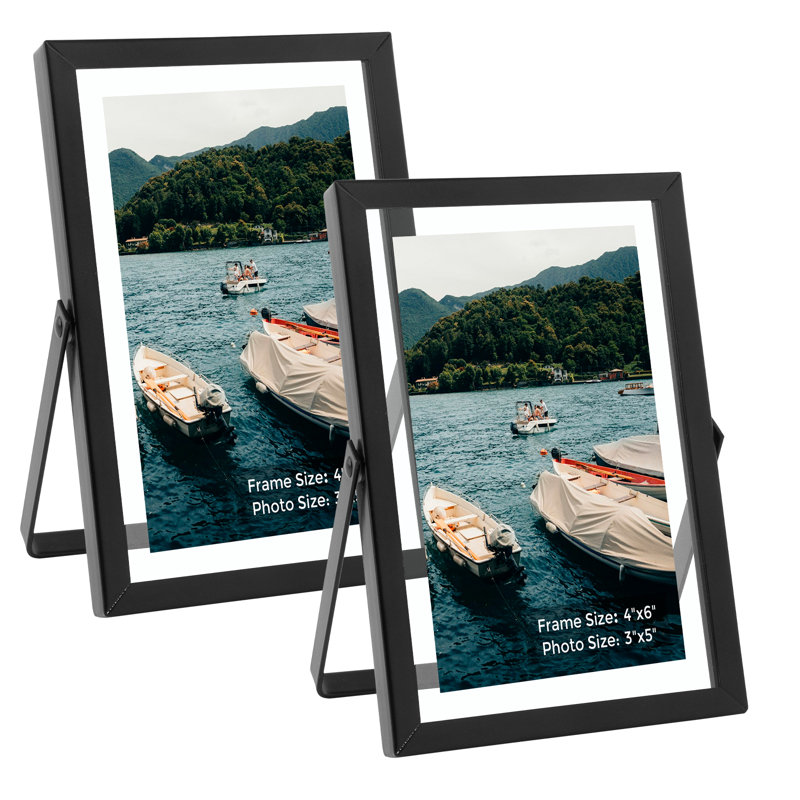 Cadre flottant en métal avec verre véritable, 4 po x 6 po, Noir