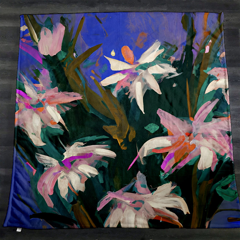 Throw Blanket, 68" W x 80" L, Floral/Abstract, Pink/Blue/Green