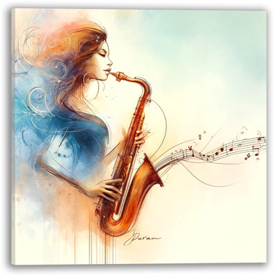 Jazz Harmony Saxophonist, aquarelle sur toile tendue