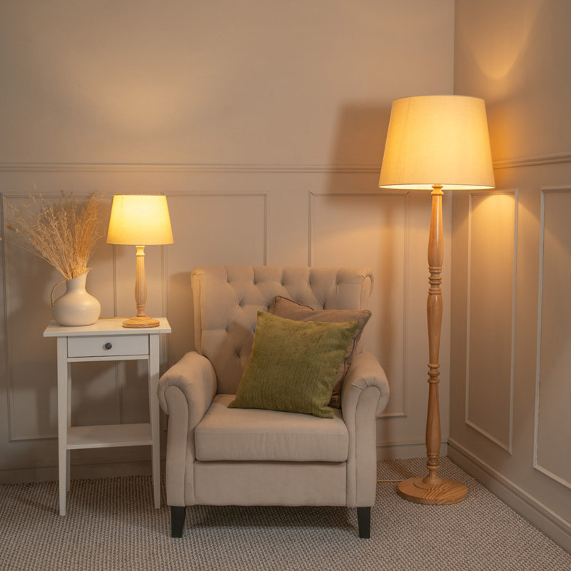 Arialdo 156cm Traditional Floor Lamp, Beige, Light Wood