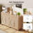 Rattan Sideboard Buffet Cabinet, Coffee Bar Cabinet with Adjustable Storage Shelves and Drawers for Dining Room or Living Room, Natural Oak (Set of 2)