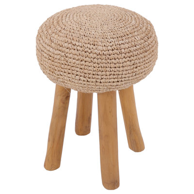 Millwood Pines Natural Teak Indoor Branch Stool With Raffa Seat
