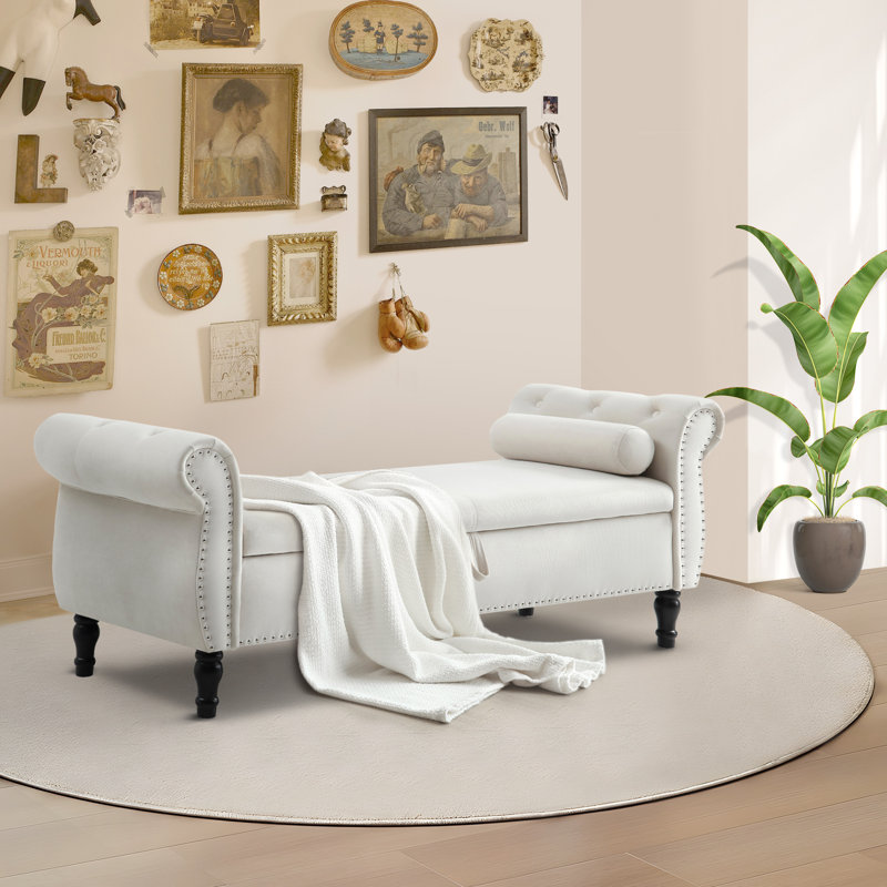 Chaise longue avec accoudoirs capitonnés Dejonnae, Velours beige