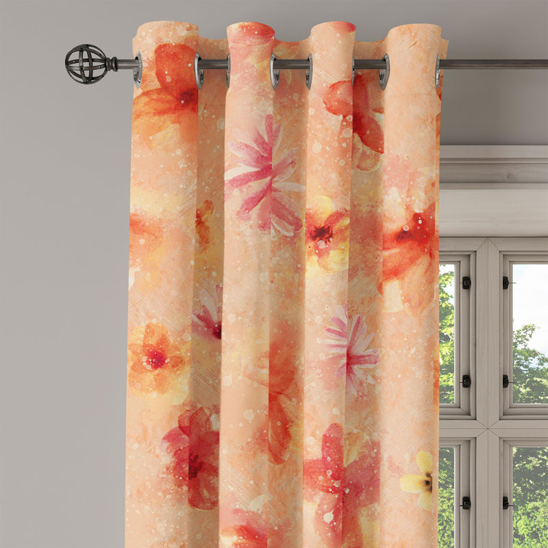 Red Barrel Studio®, motif floral avec œillets, fleurs délicates, corail foncé, pêche pâle, L 50 po x L 108 po