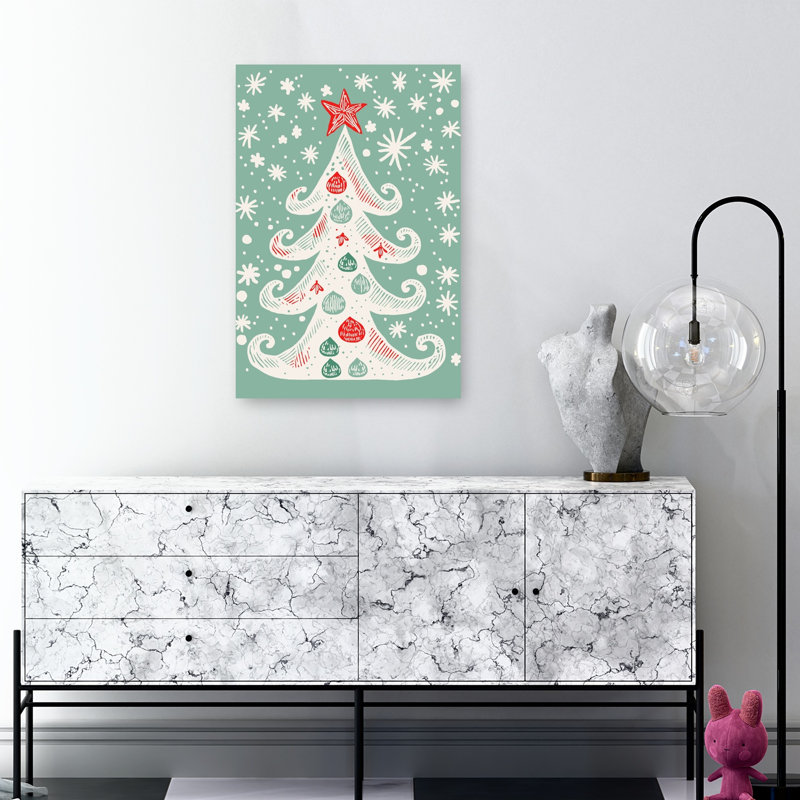 Whimsical Christmas Tree Classic Vintage Whimsical Christmas Tree Winter Landscape Wall Art Print 1 Piece Wrapped Canvas Wall Art